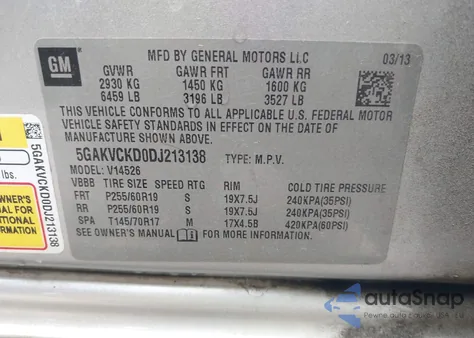 2013 Buick Enclave Leather from USA, damaged, VIN 5GAKVCKD0DJ213138